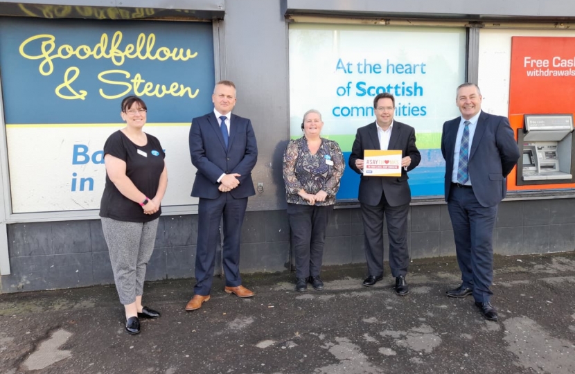 Photograph L-R: Jen Renton, deputy store manager, Steve Hogarth, head of profit and protection, Sharon Gooddall, store manager, Craig Hoy, Conservative MSP for South Scotland, Frank McCarron, regional business manager