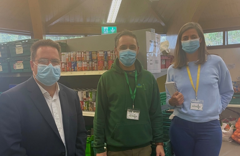 Craig Hoy MSP at East Lothian Foodbank, joined by Operations Co-ordinator Andrew and Manager Elaine