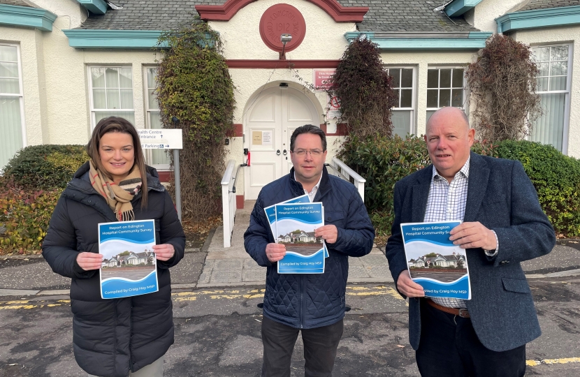 Judy Lockhart-Hunter, Craig Hoy MSP and Murray Duncanson outside of the Edington