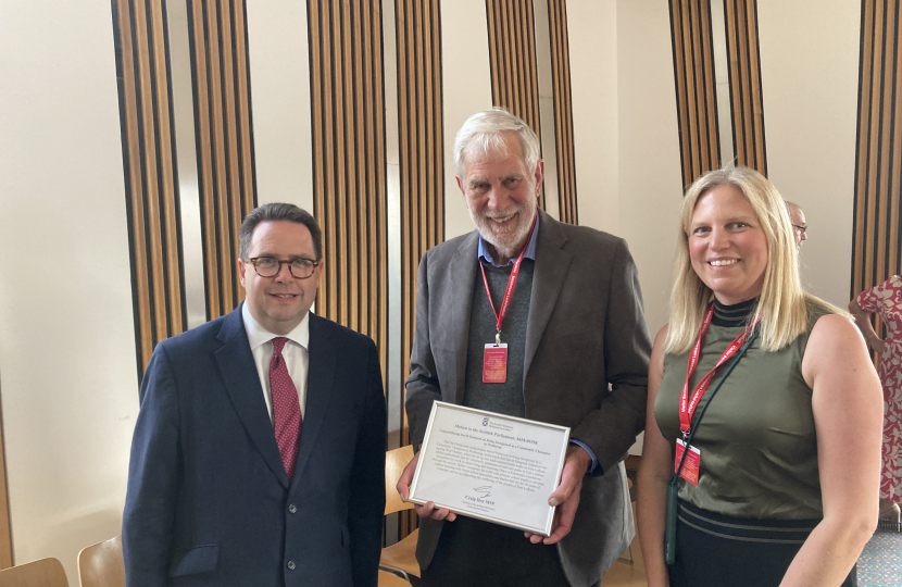 Craig Hoy MSP, David Habgood and his daughter Elizabeth Doig