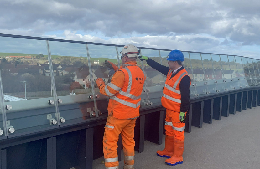 Phil Pree (Bam Nuttall) and Craig Hoy MSP on the bridge of East Linton Station