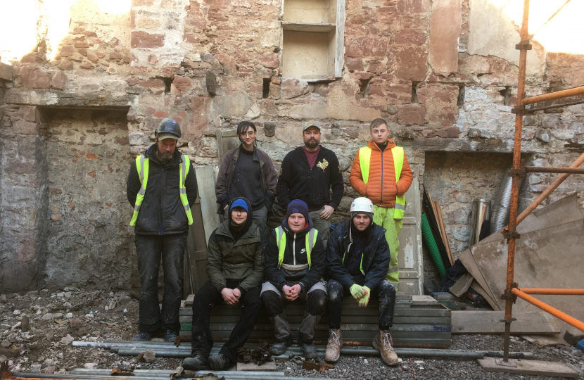 Some members of the Ridge Foundations’ team of apprentices with Andrew Stockdale, Head of Stonemasonry, on the left.