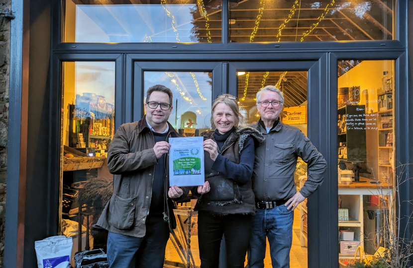 (left-to-right) Craig Hoy MSP outside of Carfrae Farm Shop with owners Trudi Cueto and Eric Linklater