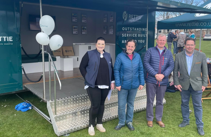 Craig Hoy MSP with event organisers Pheobe Bolton and Andrew Smith from Rettie & Co and Louise Pickering from Cherish Tearoom