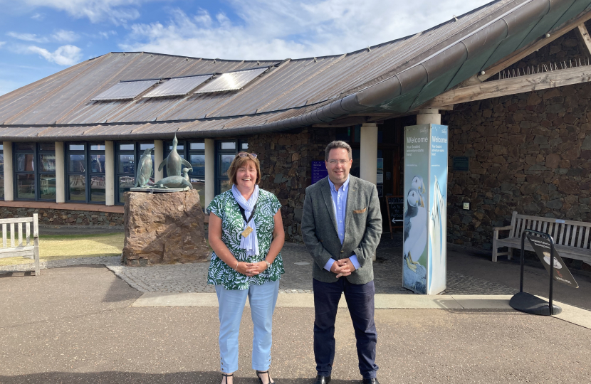 Craig Hoy MSP and Susan Davies outside of the Scottish Seabird Centre