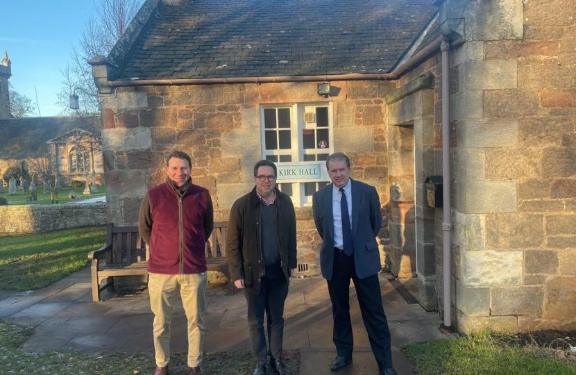 Craig Hoy MSP (centre) with Craig Mearns, the Director of Operations at Historic Environment Scotland, (left) and Alex Paterson, the Chief Executive of Historic Environment Scotland (right) in Dirleton