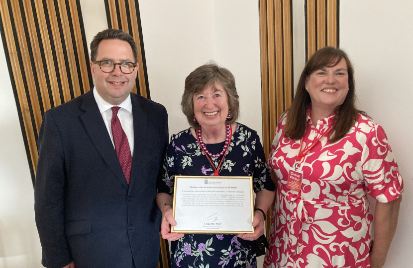 (left-to-right) Craig Hoy MSP with Anne Snoddy and Cllr Julie Pirone