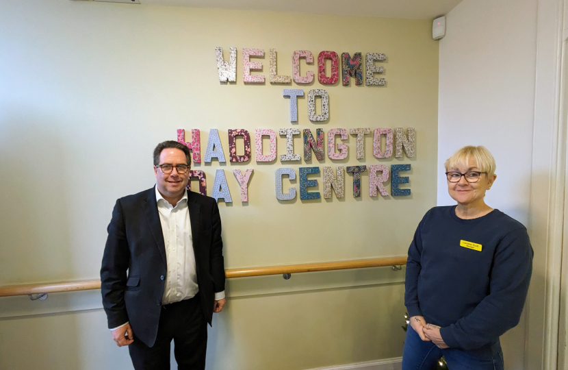 Craig hoy MSP at the welcoming sign of Day Centre