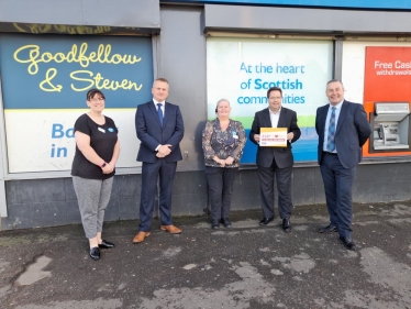 Photograph L-R: Jen Renton, deputy store manager, Steve Hogarth, head of profit and protection, Sharon Gooddall, store manager, Craig Hoy, Conservative MSP for South Scotland, Frank McCarron, regional business manager