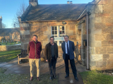 Craig Hoy MSP (centre) with Craig Mearns, the Director of Operations at Historic Environment Scotland, (left) and Alex Paterson, the Chief Executive of Historic Environment Scotland (right) in Dirleton