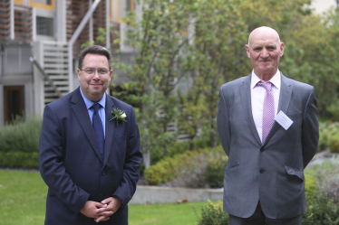 Craig Hoy MSP and local hero Rab Moran at the state opening of the Scottish Parliament in October 2021