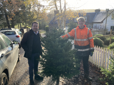 Craig and Oliver McVicker from Rhymer Glen Trees picking out Christmas Tree for Tweeddale Youth Action