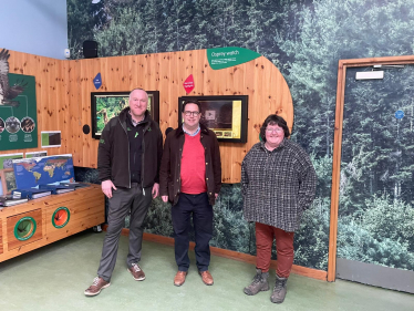 Martin Page, Craig Hoy MSP and Diane Bennett at the Tweed Valley Osprey Project in Glentress Forest